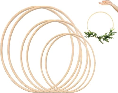 Image of VALAM Set of 6 Floral Bamboo Crown Rings Macrame Wooden Hoop for Dream Catchers, Dream Catcher Round Wooden Ring Bamboo Hoop DIY Craft Tools, 3 Sizes (10, 12.5, 15 cm) (1)