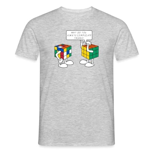 Image of Spreadshirt Magic Rubik's Cube Humour Complicate Things Men’s T-Shirt, M, Heather Grey