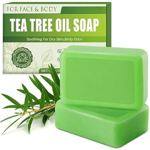 Image of Tea Tree Oil Soap Bar - Tea Tree Soap Bar for Face & Body - Natural Soap Bar for Oily Skin - Relief Soap Bar Infused with Tea Tree Oil,Gentle Exfoliating Bar Soap for Men Women 100g