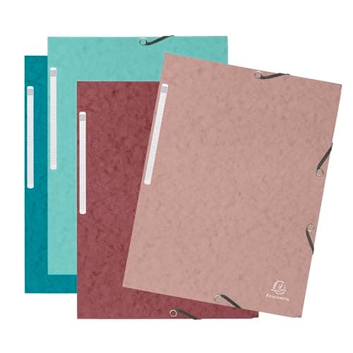 Image of Exacompta - Ref 55270E - Pack of 4 Skandi Elastic folders - 3 Flap Pockets - in Glossy Card 400 g/m2 - Size 24 x 32 cm for A4 documents - Assorted Colours