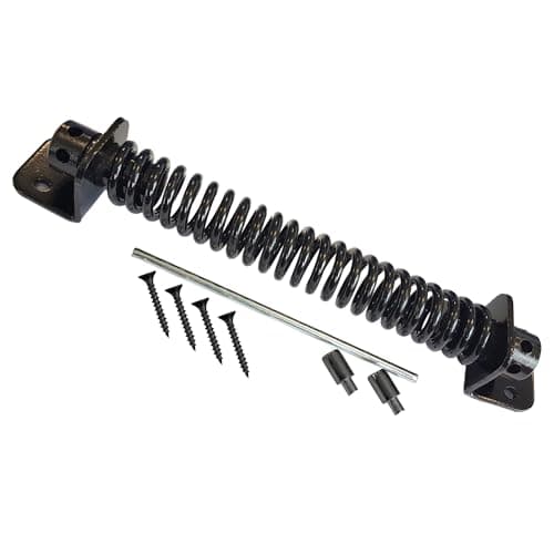 Image of Keypak 200mm (8”) Adjustable Gate Spring Closer – Self Closing Heavy Duty Garden Gate Spring – Black Metal Return Spring with Fixings for Wooden Gates