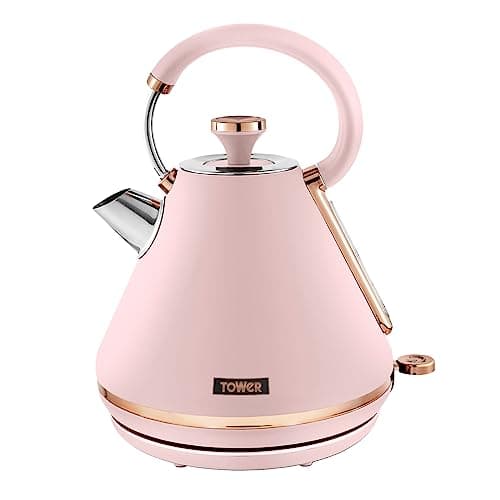 Image of Tower Cavaletto 1.7 Litre Pyramid Kettle with Rapid Boil, Detachable Filter, Stainless Steel, 3000W, Marshmallow Pink and Rose Gold, T10044PNK
