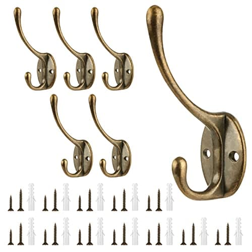 Image of Sinofort Coat Hook, 6 Pcs Heavy Duty Coat Hooks Wall Mounted Hooks with 24 Screws for Wall, Door, Wardrobe (Bronze)