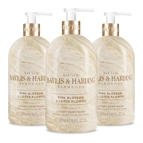Image of Baylis & Harding Elements Pink Blossom and Lotus Flower Hand Wash, 500 ml (Pack of 3) - Vegan Friendly