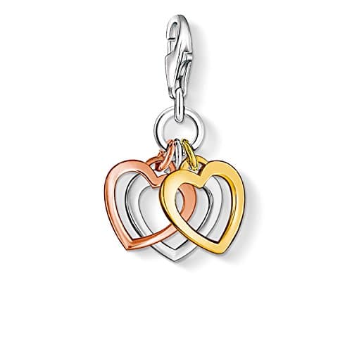 Image of Thomas Sabo Women Charm Pendant Hearts Tricolour Charm Club 925 Sterling Silver 0959-431-12