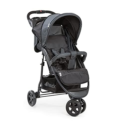Image of hauck Citi Neo II, Caviar/Stone - 3 Wheeled Pushchair with Raincover, Cup Holder & Tray, Lightweight (only 7.5 kg), Compact & One Hand Folding, XL Basket, from Birth up to 22 kg