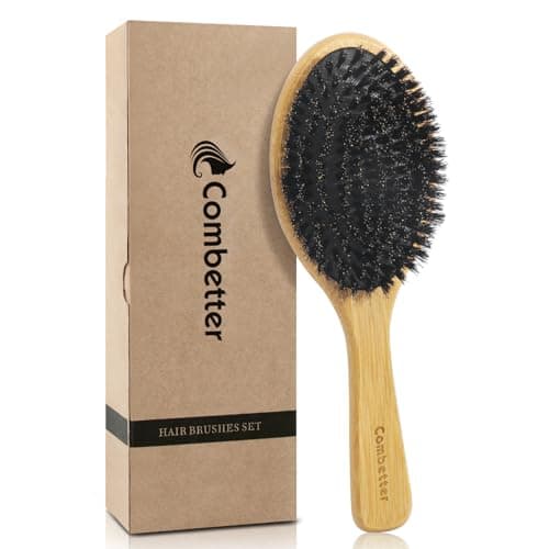 Image of Combetter 100% Boar Bristle Hair Brush, Eco-Friendly Hairbrush for Women Men & Kids, Hair Smoothing and Massaging Detangling, Enhance Shine & Health, Professional Hair Brush for All Hair Types