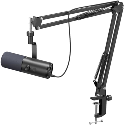 Image of TONOR Dynamic Podcast Microphone for Studio, Cardioid XLR/USB Mic, AI Noise Cancellation, Tap Mute, 3.5mm Headphone Jack for Monitoring, Volume Control, Microfono with Boom Arm, Black, TD510 AIR+H