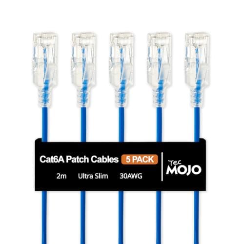 Image of Tecmojo Ultra Thin Ethernet Patch Cable 2M, 5 Pack, CAT6A UTP 10 Gigabit LAN Network Cable, 30AWG LSZH RJ45 Patch Cord Blue
