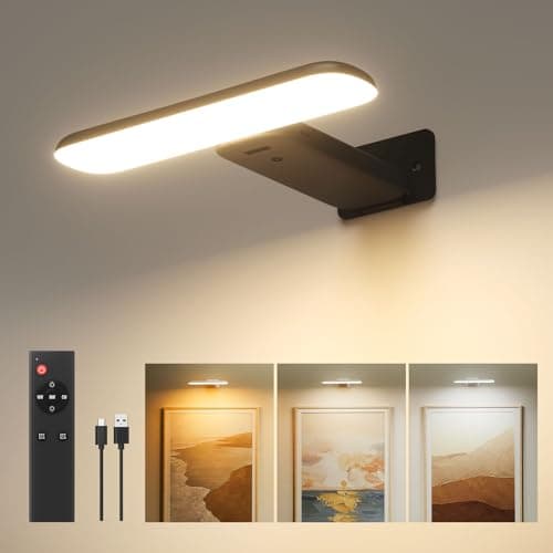 Image of FULEN Picture Lights for Wall, Battery Operated Wall Lights Rechargeable, Cordless Dart Board Lights, LED Wall Sconces for Pictures,Frames&Mirros, 3 Color Temperatures, Remote Control, Black