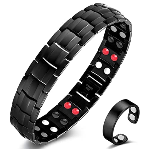 Image of Cigmag Magnetic Bracelet Men Ultra Strength Magnet Titanium Steel Bracelet Double Row 4 in 1 Elements, Attached Adjustable Tool & Present Box (Black)