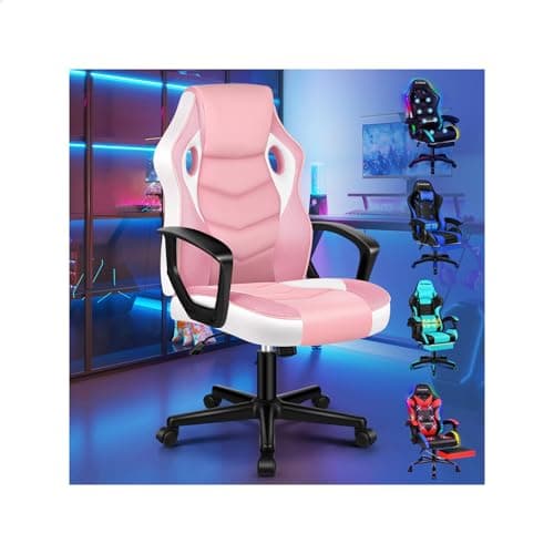 Image of ELFORDSON Gaming Chair, Video Game Chairs, Ergonomic Computer Desk Office Chairs Racing Style, Adjustable Height & Tilt, 360° Swivel, Breathable Mesh & PU Leather, Home Office Esports, Pink