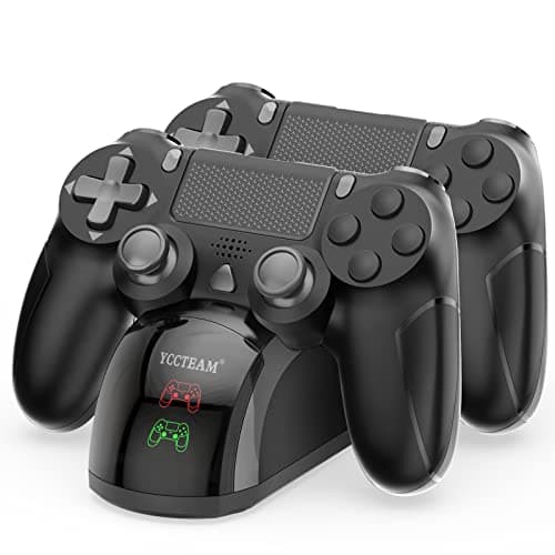 Image of PS4 Controller Charger, Fast Dual USB P4 Controller Charging Station P4 / PS4 Slim/P-S4 Pro Charging Dock Stand Station 4 Thumb Grips