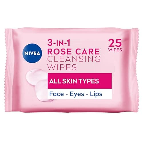 Image of NIVEA 3in1 Rose Care Cleansing Wipes (2x25 Wipes), Plant-Based Makeup Remover Wipes, Face Wipes with Organic Rose Water, Gentle yet Effective Makeup Removal