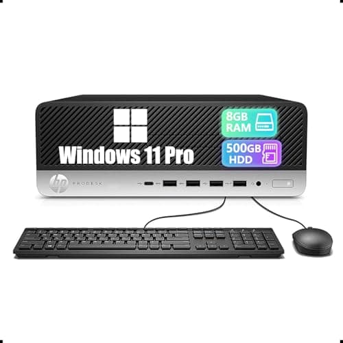 Image of HP ProDesk 600 G3 SFF Desktop Computer PC, Intel Core i3-7100, 8GB RAM, 500GB HDD, WiFi, Bluetooth, US QWERTY Keyboard, Windows 11 Pro (Renewed)
