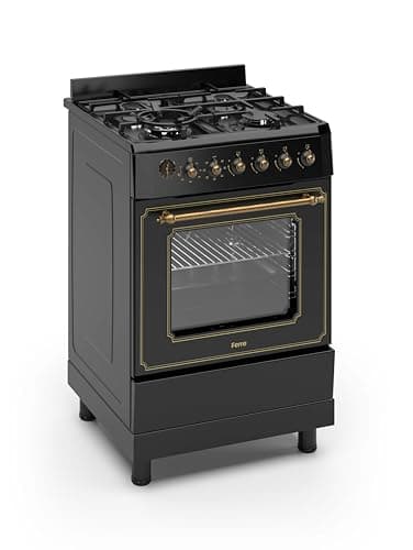 Image of Ferre F6IP40E7-BL-RETRO-W 60cm Freestanding Dual Fuel Cooker With Wok Burner & Turbo Fan - Matte Black