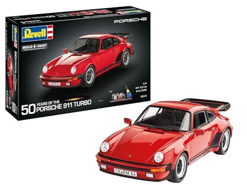 Image of Revell Gift Set 05634 Porsche 911 Turbo 50th Anniversary 1:24 Scale Unbuilt Plastic Model Kit with Accessories