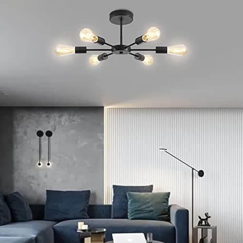 Image of ANWIO Industrial Ceiling Light, 6 Bulbs, E27 Pendant Light, Black Metal Chandelier for Living Room, Bedroom, Dining Room, Balcony, Restaurant, Shop, Bar (Without Bulb)