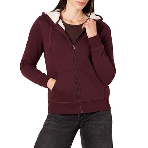 Image of Amazon Essentials Women's Sherpa-Lined Fleece Full-zip Hooded Jacket, Burgundy, M