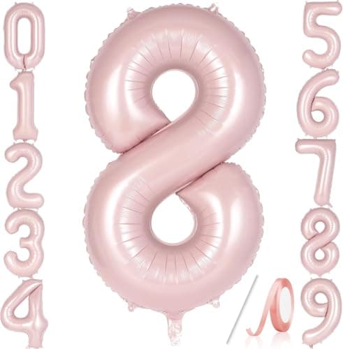Image of Number 8 Balloon BaBy Pink, 48 inch Foil Number Balloon Pastel Pink for Birthday Party Celebration Decoration