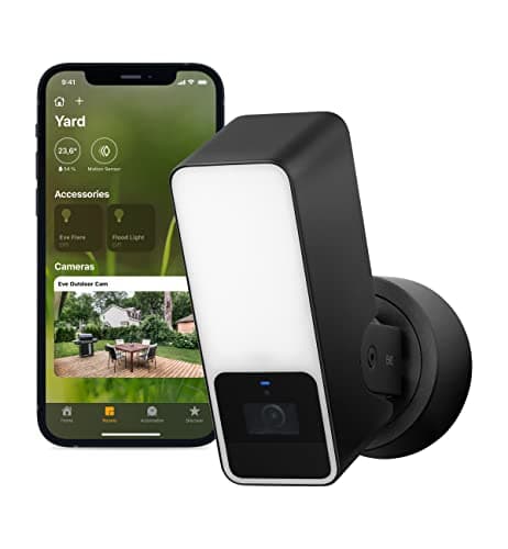 Image of Eve Outdoor Cam – secure floodlight camera, maximum security and privacy, 1080p, night vision, Wi-Fi (2.4 GHz), motion sensor, two-way communication, flexible and easy installation, Black