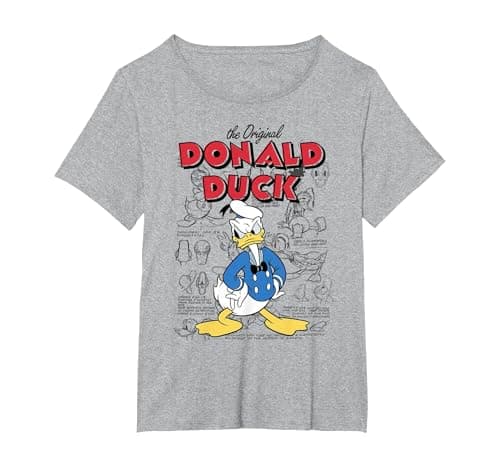 Image of Disney Donald Duck Original Donald How To Draw Background T-Shirt, Women's Plus, Heather Grey, 3X