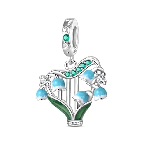 Image of Easter Bluebell Flower Harp Charm 925 Silver Charm Compatible with Pandora Charms, Trollbeads, Chamilia, Biagi and Many Other UK Charm Bracelets.