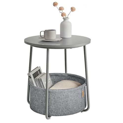 Image of VASAGLE Side Table, Round End Table with Fabric Basket, Spacious, for Living Room Bedroom, Bedside Table, Modern Style, Dove Grey and Slate Grey LET223G36