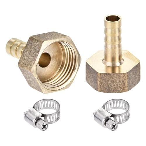 Image of TA-VIGOR Brass Barb Hose Fitting Coupler, 8mm Barb 3/8PT Female Thread Pipe Fitting Adapter, Hose Pipe Barbed Tail Connector with Clamp for Garden Plumbing Air Water Oil - 2PCS