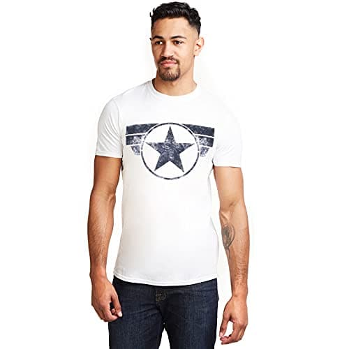 Image of MARVEL Men's Captain America Cap Logo T Shirt, White, M UK