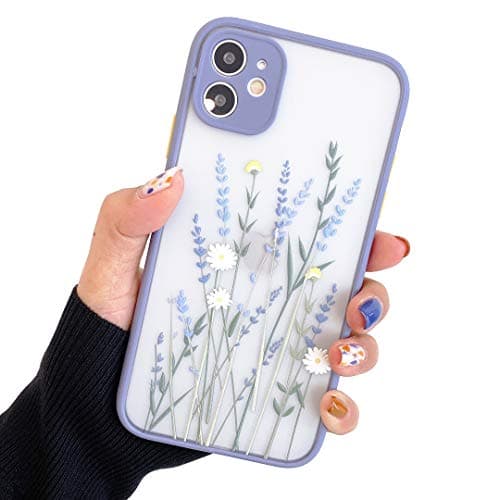 Image of Compatible with iPhone 11 for Girl Woman, Floral Flower Pattern Slim Design, Protective Hard PC Back with Soft Shockproof TPU Bumper Phone Case - Purple
