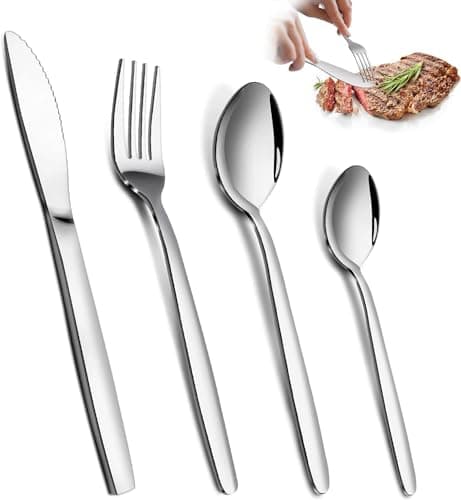 Image of Bestdin Cutlery Set - 48 Piece Cutlery Set for 12 People, Stainless Steel Tableware Silverware Set with Spoon Knife and Fork Sets - Ideal for Home/Party/Restaurant, Mirror Polished & Dishwasher Safe