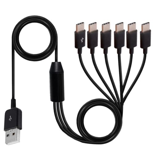 Image of HUHANGGod Multi 6 in 1 USB C Splitter Y Cable, USB 2.0 A Male To 3 Type C Male Plug Cord, 1 to 6 Sync Charging Cable Adapter Compatible with Mobile/Android 1.5meter/5 Feet (6 Type C)
