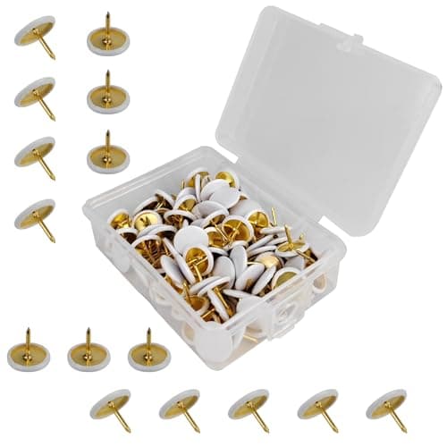 Image of 100 Pcs Drawing Pins, Metal Flat Push Pins, Thumb Tacks, Round Head Drawing Pins with Storage Box for Map, Photo Wall, Office, Corkboards (White, 100)