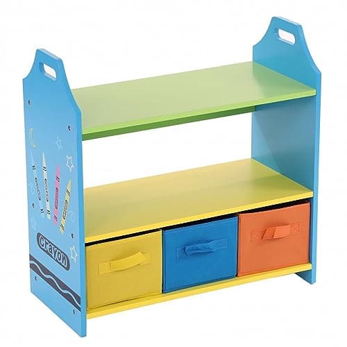 Image of Oypla Colourful Childrens Toy Storage Crayon Unit Shelves with 3 Drawers Chest