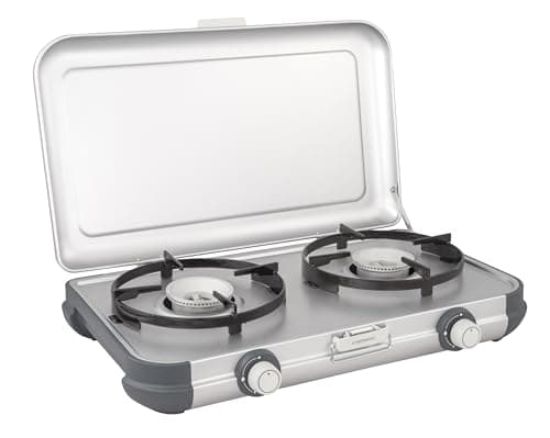 Image of Campingaz Camping Kitchen 2 CV Stove, Portable Two Burner Gas Cooker, Outdoor Grill, White