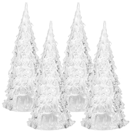Image of Minkissy 4pcs Acrylic Christmas Tree With 7 Color Changing LED Night Light - Xmas Tree Model Bedroom Lamp Table for Holiday Room Ornament Decor - Battery Powered