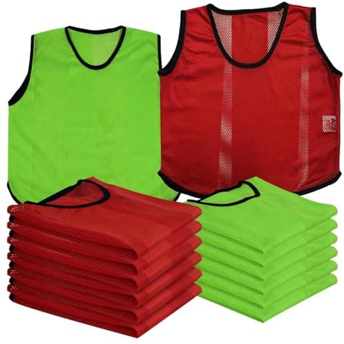Image of A2Z 12 Pack Sports Training Mesh Bibs Lightweight Comfortable - Bibs 760 6Green/6Red 4-8