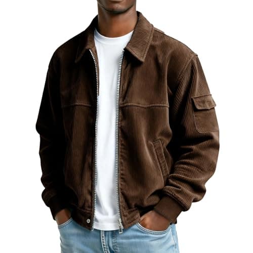 Image of Men's Winter Jacket Bomber Jacket Men Winter Fleece Lined Warm Windproof Zip Front Turn-Down Collar Casual Coat for Daily Wear, Hiking, and Social Outings UK Men's Jackets And Coats Brown 5XL