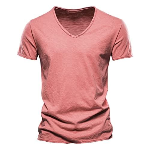 Image of Lxitoler V Neck T Shirts for Men UK Muscle Shirt Summer Short Sleeve Undershirts Sport Fitness T-Shirt Slim Fit Basic Tee Shirt(01-Red,L)