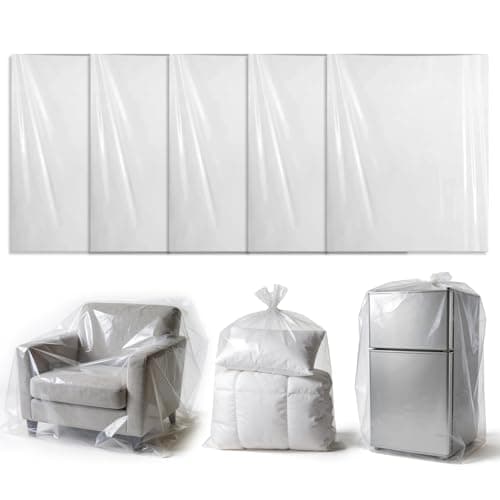 Image of 5 Pcs Extra Large Clear Plastic Storage Bags 130x150cm, Heavy Duty Large Bags for Clothes Quilts Furniture Suitcase Bike - Clear Storage Bags,Plastic Bags for Clothes and Big Plush Toys