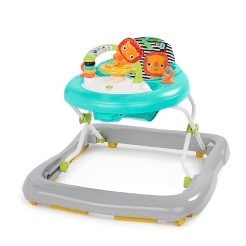 Image of Bright Starts Zig Zag Zebra Baby Walker with Steering Wheel, Lights & Songs, Easy Fold Frame for Storage, Height Adjustable, Ages 6 Months +