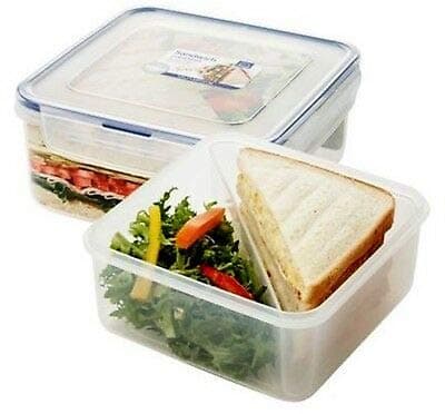 Image of Lock & Lock Food Storage Containers for Sandwiches - Plastic - Set of 3 Storage Containers - Square - Lunch Box with Divider - 1.2L