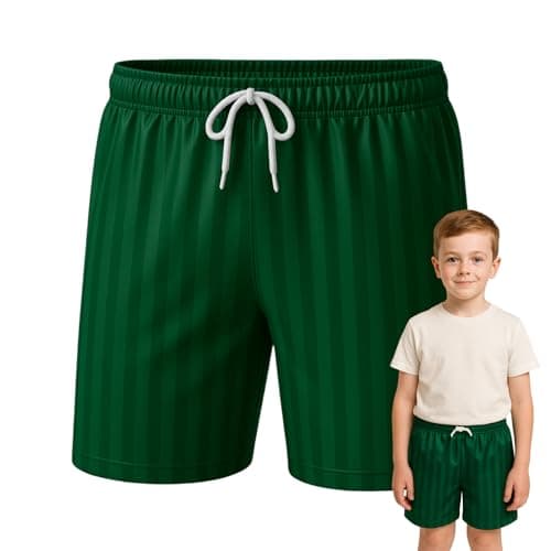 Image of SchoolStitch® Kids Unisex Shadow Stripe PE Shorts, Girls Boys Drawstring Waist Football Shorts, School Sports Gym Running Boys and Girls’ Activewear Stretchy Short Pants, Ages 2-13 Bottle Green