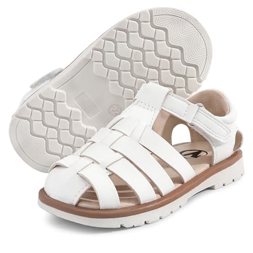 Image of MIXIN Girls Boys Sandals Closed Toe Lightweight Nonslip Shoes Adjustable Beach Summer Sandal for Toddler Kids White 4
