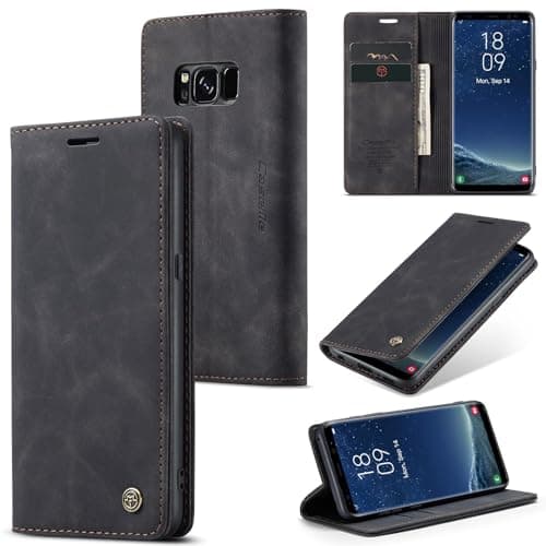 Image of Sojlecyu for Samsung Galaxy S8 Plus Case PU Leather Wallet Cover Magnetic Flip Cover Card Holder Kickstand Shockproof Protective Phone Case for Samsung Galaxy S8 Plus, Black