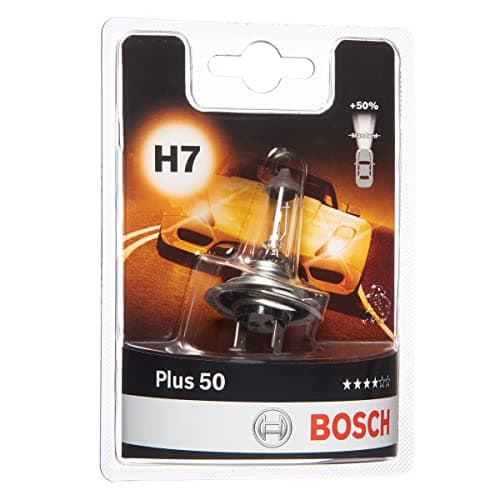 Image of Bosch H7 (477) Plus 50 Halogen Headlight Bulb, 12 V 55 W, 90% more Light - Socket Type PX26d - 1 Replacement Car Light Bulb
