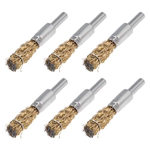 Image of sourcing map 10mm Wire Wheel Brush Cup Copper Plated Crimped Steel with Shank 0.012-inch Wire Dia 6 Pcs