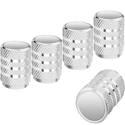 Image of Garegce Tyre Valve Caps, 5pcs Car Valve Caps Aluminium Metal with Seal for Stable Tyre Pressure, Dust Caps for Car Tyres Universal Car Dust Caps for Cars, Bikes, Motorbikes- Silver