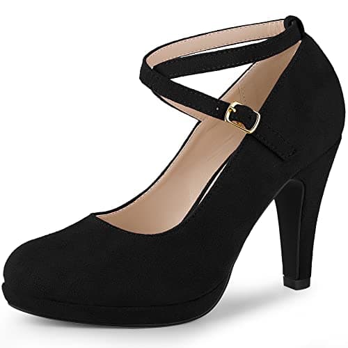 Image of Allegra K Women's Platform Cross Strap Stiletto Heels Mary Jane Pumps Black 3.5 UK/Label Size 6 US